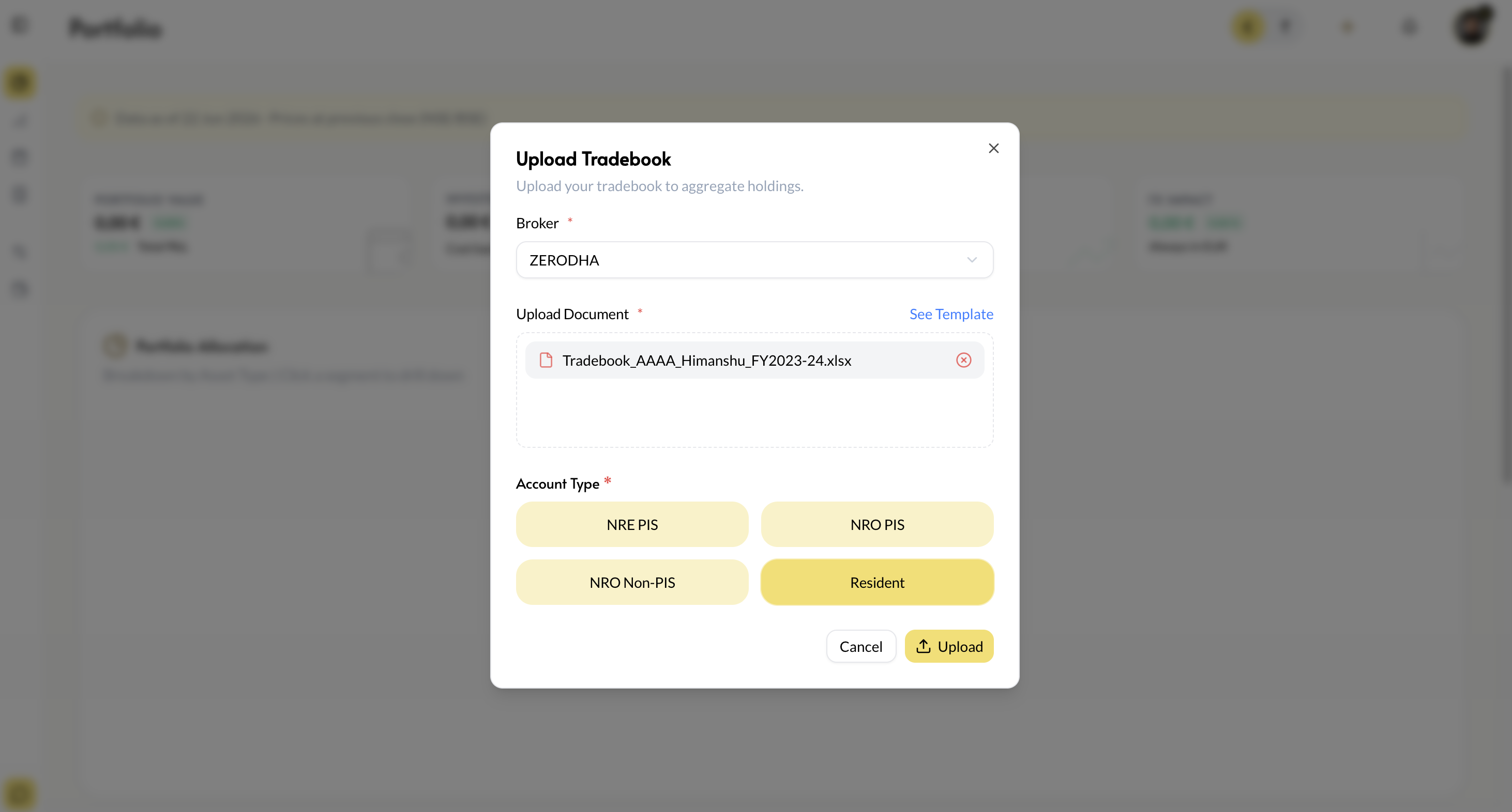 Account type selection after a tradebook upload